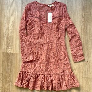 Francesca's Miami Dusty Pink/ Orange Lace Dress Long Sleeve